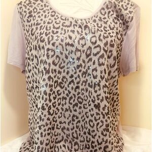 LOFT NWT Size XL grey sequins animal print layered top short sleeve scoop neck